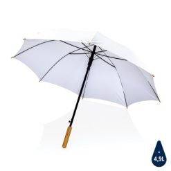 Bambusowy parasol automatyczny 23" Impact AWARE™ rPET z nadrukiem Twojego logo, materiał: metal, rpet, kolor: biały
