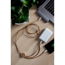 Korkowy kabel do ładowania B'RIGHT | Brent z nadrukiem Twojego logo, materiał: korek, słoma pszeniczna, kolor: neutralny