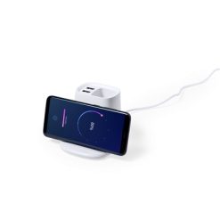 Ładowarka bezprzewodowa 5W, hub USB, pojemnik na przybory do pisania, stojak na telefon z nadrukiem Twojego logo, materiał: plastik, kolor: biały Ładowarka bezprzewodowa 5W, hub USB, pojemnik na przybory do pisania, stojak na telefon z nadrukiem Twojego logo, materiał: plastik, kolor: biały