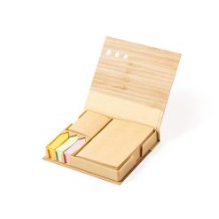 Bambusowy zestaw do notatek, karteczki samoprzylepne z nadrukiem Twojego logo, materiał: bambus, kolor: jasnobrązowy