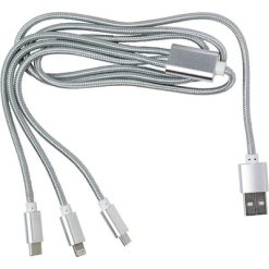 Kabel do ładowania z nadrukiem Twojego logo, materiał: aluminium, nylon, kolor: srebrny