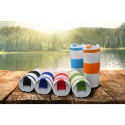 Kubek termiczny 400 ml Air Gifts | Thomas z nadrukiem Twojego logo, materiał: plastik, stal nierdzewna, silikon, stal, kolor: czarny Kubek termiczny 400 ml Air Gifts | Thomas z nadrukiem Twojego logo, materiał: plastik, stal nierdzewna, silikon, stal, kolor: czarny