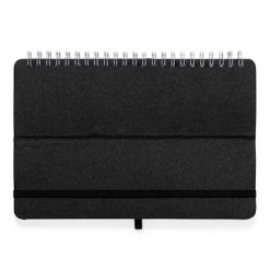 Notatnik RPET ok. A5, stojak na telefon, stojak na tablet z nadrukiem Twojego logo, materiał: pp, poliester, rpet, słoma pszeniczna, kolor: czarny