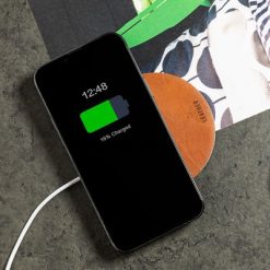 Ładowarka bezprzewodowa 15W z nadrukiem Twojego logo, materiał: skóra, kolor: brązowy