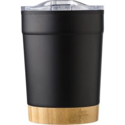 Kubek termiczny 300 ml z bambusowym elementem z nadrukiem Twojego logo, materiał: metal, plastik, bambus, kolor: czarny