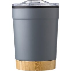 Kubek termiczny 300 ml z bambusowym elementem z nadrukiem Twojego logo, materiał: metal, plastik, bambus, kolor: grafitowy