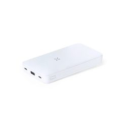 Bezprzewodowy power bank 5000 mAh, ładowarka bezprzewodowa 15W, stojak na telefon z nadrukiem Twojego logo, materiał: plastik, kolor: biały Bezprzewodowy power bank 5000 mAh, ładowarka bezprzewodowa 15W, stojak na telefon z nadrukiem Twojego logo, materiał: plastik, kolor: biały