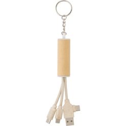 Kabel do ładowania, brelok do kluczy z nadrukiem Twojego logo, materiał: aluminium, stal nierdzewna, stal, słoma pszeniczna, kolor: brązowy