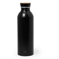 Butelka sportowa 550 ml z aluminium z recyklingu z nadrukiem Twojego logo, materiał: aluminium, bambus, kolor: czarny