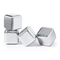 Chłodzące kostki do napojów, 4 szt. z nadrukiem Twojego logo, materiał: stal nierdzewna, stal, kolor: neutralny Chłodzące kostki do napojów, 4 szt. z nadrukiem Twojego logo, materiał: stal nierdzewna, stal, kolor: neutralny