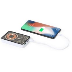 Magnetyczny bezprzewodowy power bank 5000 mAh, ładowarka bezprzewodowa 15W z nadrukiem Twojego logo, materiał: plastik, pc, kolor: biały Magnetyczny bezprzewodowy power bank 5000 mAh, ładowarka bezprzewodowa 15W z nadrukiem Twojego logo, materiał: plastik, pc, kolor: biały