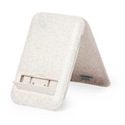 Kabel do ładowania i synchronizacji ze słomy pszenicznej, 3 adaptery w komplecie, stojak na telefon z nadrukiem Twojego logo, materiał: plastik, słoma pszeniczna, kolor: neutralny