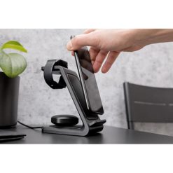 Ładowarka bezprzewodowa 15W, 3 w 1, stojak na telefon | Todd z nadrukiem Twojego logo, materiał: plastik, kolor: czarny Ładowarka bezprzewodowa 15W, 3 w 1, stojak na telefon | Todd z nadrukiem Twojego logo, materiał: plastik, kolor: czarny