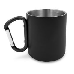 Kubek 280 ml ze stali nierdzewnej z recyklingu, z karabińczykiem | Pari z nadrukiem Twojego logo, materiał: aluminium, stal nierdzewna, stal, kolor: czarny Kubek 280 ml ze stali nierdzewnej z recyklingu, z karabińczykiem | Pari z nadrukiem Twojego logo, materiał: aluminium, stal nierdzewna, stal, kolor: czarny