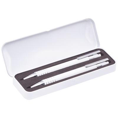 Zestaw piśmienny, długopis i ołówek mechaniczny z nadrukiem Twojego logo, materiał: aluminium, kolor: biały