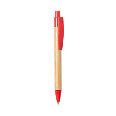Bambusowy długopis z nadrukiem Twojego logo, materiał: bambus, pla, kolor: czerwony
