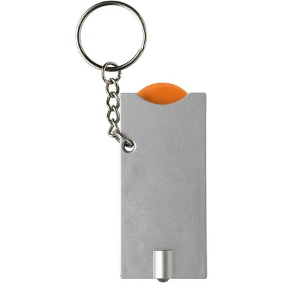 Brelok do kluczy, żeton do wózka na zakupy, lampka LED z nadrukiem Twojego logo, materiał: metal, ps, kolor: pomarańczowy