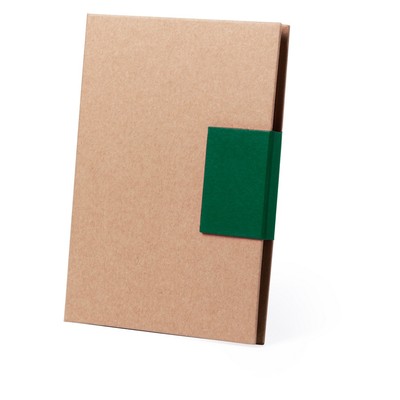 Zestaw do notatek, notatnik ok. A5, karteczki samoprzylepne, długopis z nadrukiem Twojego logo, materiał: karton, kolor: zielony
