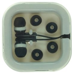 Słuchawki douszne z nadrukiem Twojego logo, materiał: plastik, pvc, kolor: czarny Słuchawki douszne z nadrukiem Twojego logo, materiał: plastik, pvc, kolor: czarny