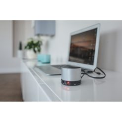 Głośnik bezprzewodowy 3W, radio | Rebecca z nadrukiem Twojego logo, materiał: metal, plastik, kolor: biały