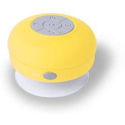 Głośnik bezprzewodowy 3W, stojak na telefon z nadrukiem Twojego logo, materiał: plastik, silikon, kolor: żółty