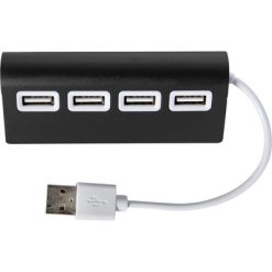 Hub USB 2.0 z nadrukiem Twojego logo, materiał: aluminium, kolor: czarny Hub USB 2.0 z nadrukiem Twojego logo, materiał: aluminium, kolor: czarny