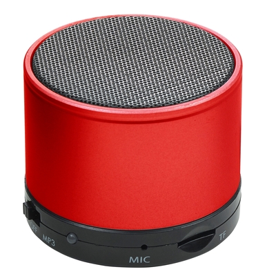 Głośnik bezprzewodowy z nadrukiem Twojego logo, materiał: metal, plastik, guma, kolor: czerwony