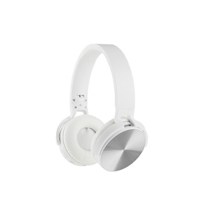 Składane bezprzewodowe słuchawki nauszne, radio z nadrukiem Twojego logo, materiał: plastik, aluminium, kolor: srebrny