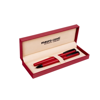 Zestaw piśmienny Mauro Conti, długopis i pióro kulkowe | Sarah z nadrukiem Twojego logo, materiał: metal, kolor: czerwony