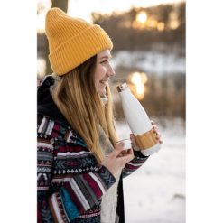 Butelka termiczna 500 ml z bambusowym elementem | Blake z nadrukiem Twojego logo, materiał: bambus, stal nierdzewna, stal, kolor: biały Butelka termiczna 500 ml z bambusowym elementem | Blake z nadrukiem Twojego logo, materiał: bambus, stal nierdzewna, stal, kolor: biały