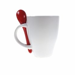 Kubek ceramiczny 300 ml z łyżeczką z nadrukiem Twojego logo, materiał: ceramika, kolor: czerwony Kubek ceramiczny 300 ml z łyżeczką z nadrukiem Twojego logo, materiał: ceramika, kolor: czerwony