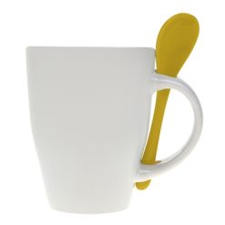 Kubek ceramiczny 300 ml z łyżeczką z nadrukiem Twojego logo, materiał: ceramika, kolor: żółty Kubek ceramiczny 300 ml z łyżeczką z nadrukiem Twojego logo, materiał: ceramika, kolor: żółty