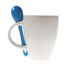 Kubek ceramiczny 300 ml z łyżeczką z nadrukiem Twojego logo, materiał: ceramika, kolor: niebieski Kubek ceramiczny 300 ml z łyżeczką z nadrukiem Twojego logo, materiał: ceramika, kolor: niebieski