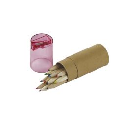 Zestaw kredek, temperówka | Nate z nadrukiem Twojego logo, materiał: metal, plastik, karton, drewno, kolor: czerwony Zestaw kredek, temperówka | Nate z nadrukiem Twojego logo, materiał: metal, plastik, karton, drewno, kolor: czerwony