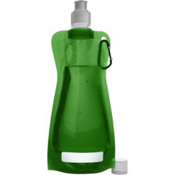 Składany bidon 420 ml z karabińczykiem z nadrukiem Twojego logo, materiał: pp, pe, pa, kolor: zielony Składany bidon 420 ml z karabińczykiem z nadrukiem Twojego logo, materiał: pp, pe, pa, kolor: zielony