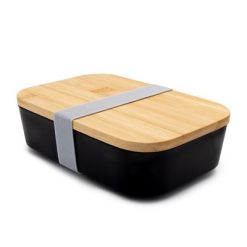 Pudełko śniadaniowe 850 ml, bambusowe wieczko | Weston z nadrukiem Twojego logo, materiał: guma, bambus, pp, kolor: czarny