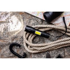 Latarka 1 LED COB | Angelina z nadrukiem Twojego logo, materiał: plastik, aluminium, kolor: czarny Latarka 1 LED COB | Angelina z nadrukiem Twojego logo, materiał: plastik, aluminium, kolor: czarny