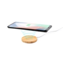 Magnetyczna bambusowa ładowarka bezprzewodowa 10W, stojak na telefon z nadrukiem Twojego logo, materiał: bambus, pla, kolor: biały