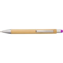 Bambusowy długopis, touch pen z nadrukiem Twojego logo, materiał: bambus, kolor: fuksja