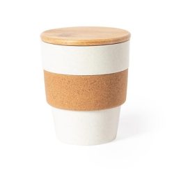 Kubek podróżny 350 ml z nadrukiem Twojego logo, materiał: bambus, pp, korek, kolor: neutralny Kubek podróżny 350 ml z nadrukiem Twojego logo, materiał: bambus, pp, korek, kolor: neutralny