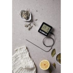 Termometr VINGA Hays z nadrukiem Twojego logo, materiał: plastik, stal nierdzewna, stal, kolor: czarny