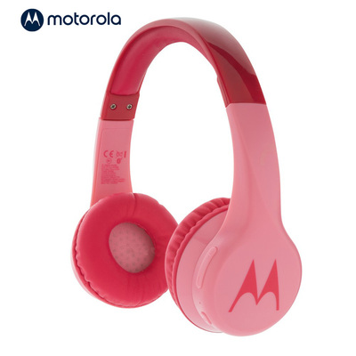 Słuchawki bezprzewodowe dla dzieci Motorola JR300 z nadrukiem Twojego logo, materiał: plastik, kolor: różowy