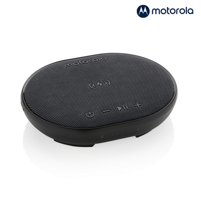 Głośnik bezprzewodowy 5W Motorola, ładowarka bezprzewodowa z nadrukiem Twojego logo, materiał: plastik, kolor: czarny