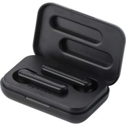 Bezprzewodowe słuchawki douszne z nadrukiem Twojego logo, materiał: metal, plastik, kolor: czarny