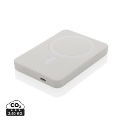 Magnetyczny bezprzewodowy power bank 5000 mAh Magnetix z nadrukiem Twojego logo, kolor: biały Magnetyczny bezprzewodowy power bank 5000 mAh Magnetix z nadrukiem Twojego logo, kolor: biały
