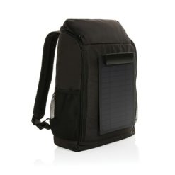 Plecak z panelem słonecznym 5W Pedro AWARE™ RPET z nadrukiem Twojego logo, materiał: rpet, kolor: czarny