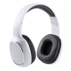 Bezprzewodowe słuchawki nauszne z nadrukiem Twojego logo, materiał: plastik, kolor: biały