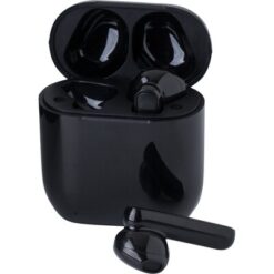 Bezprzewodowe słuchawki douszne z nadrukiem Twojego logo, materiał: plastik, kolor: czarny