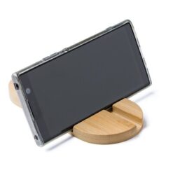 Bambusowy stojak na telefon z nadrukiem Twojego logo, materiał: bambus, kolor: brązowy