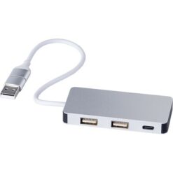 Hub USB i USB typu C z nadrukiem Twojego logo, materiał: metal, plastik, kolor: srebrny